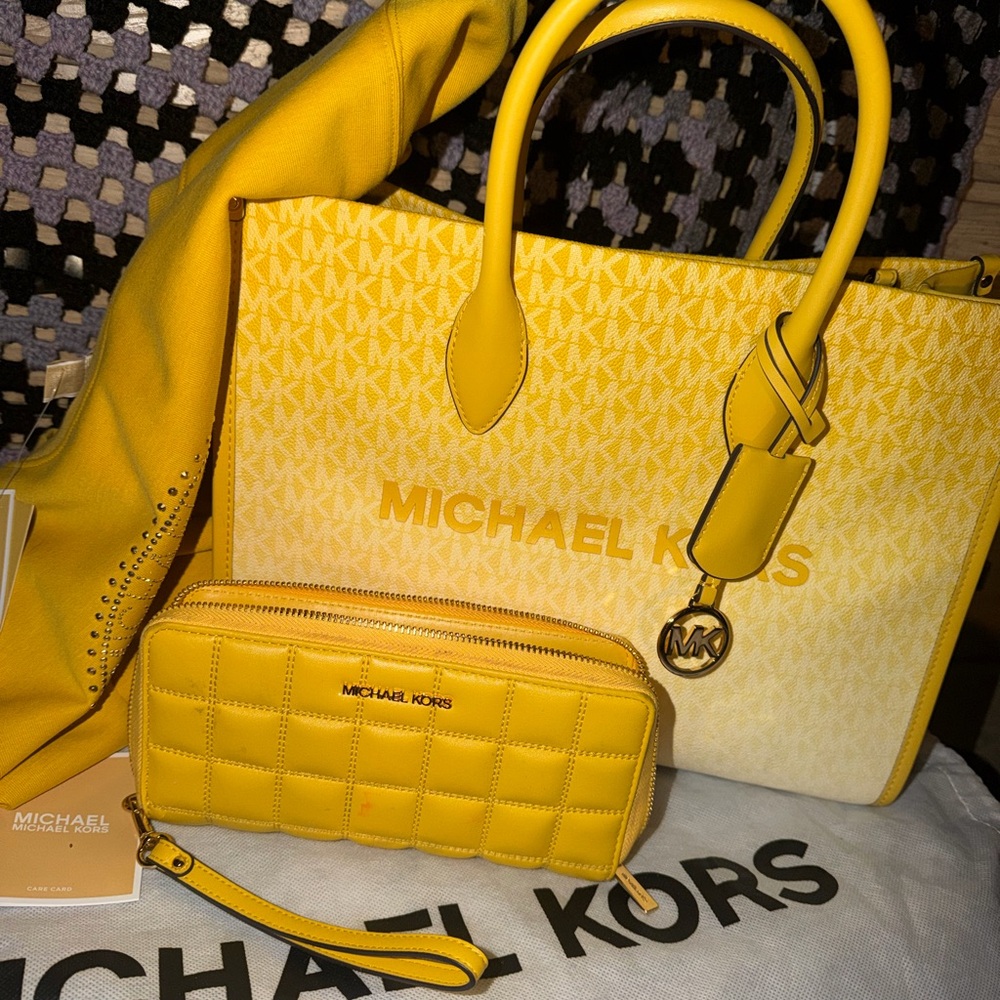 Michael Kors Vibrant Yellow Tote and Wallet
